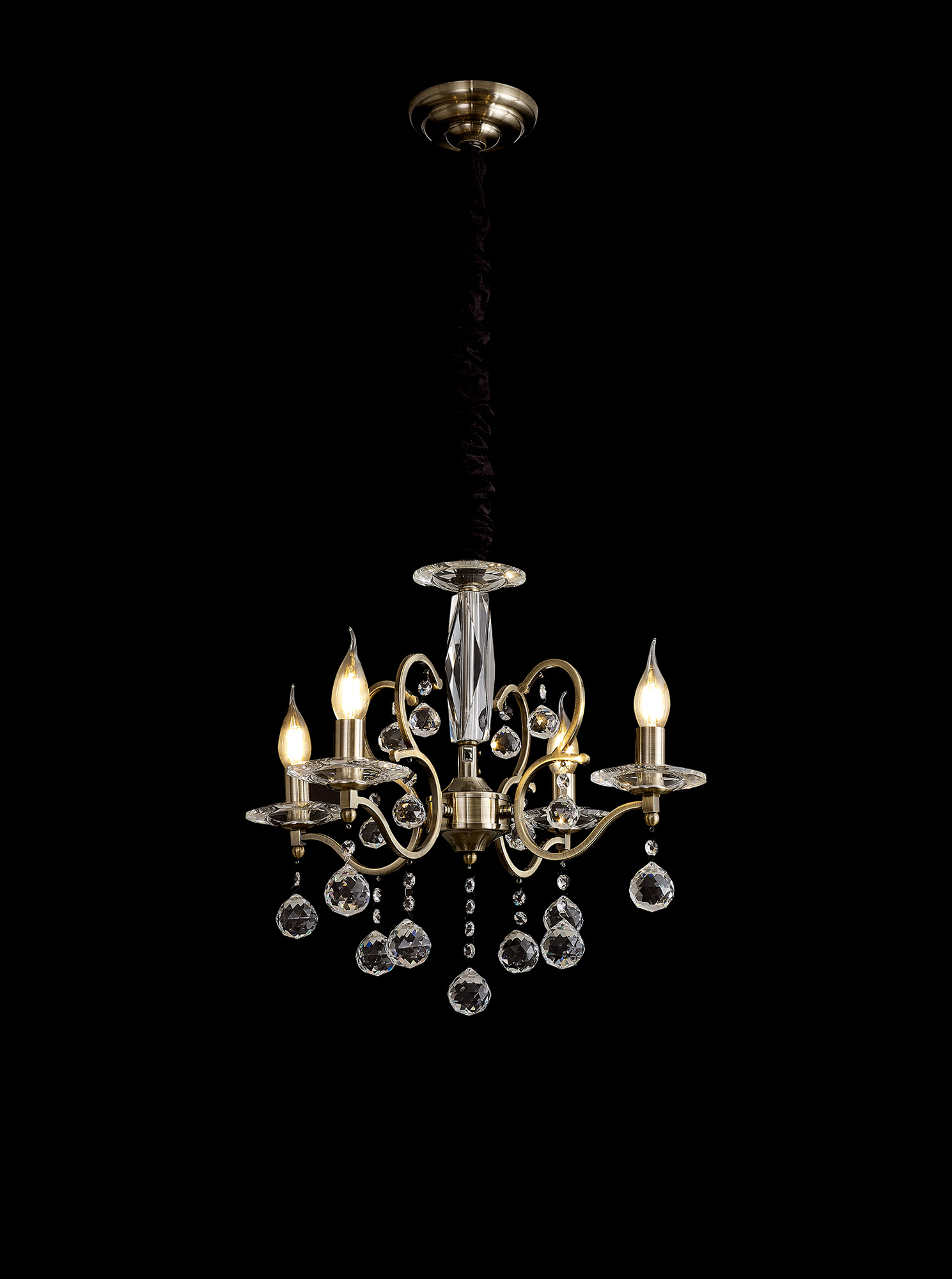 Gabrielle Chandelier With Glass Sconce & Glass Crystal Droplets 5 Light  Polished Brass